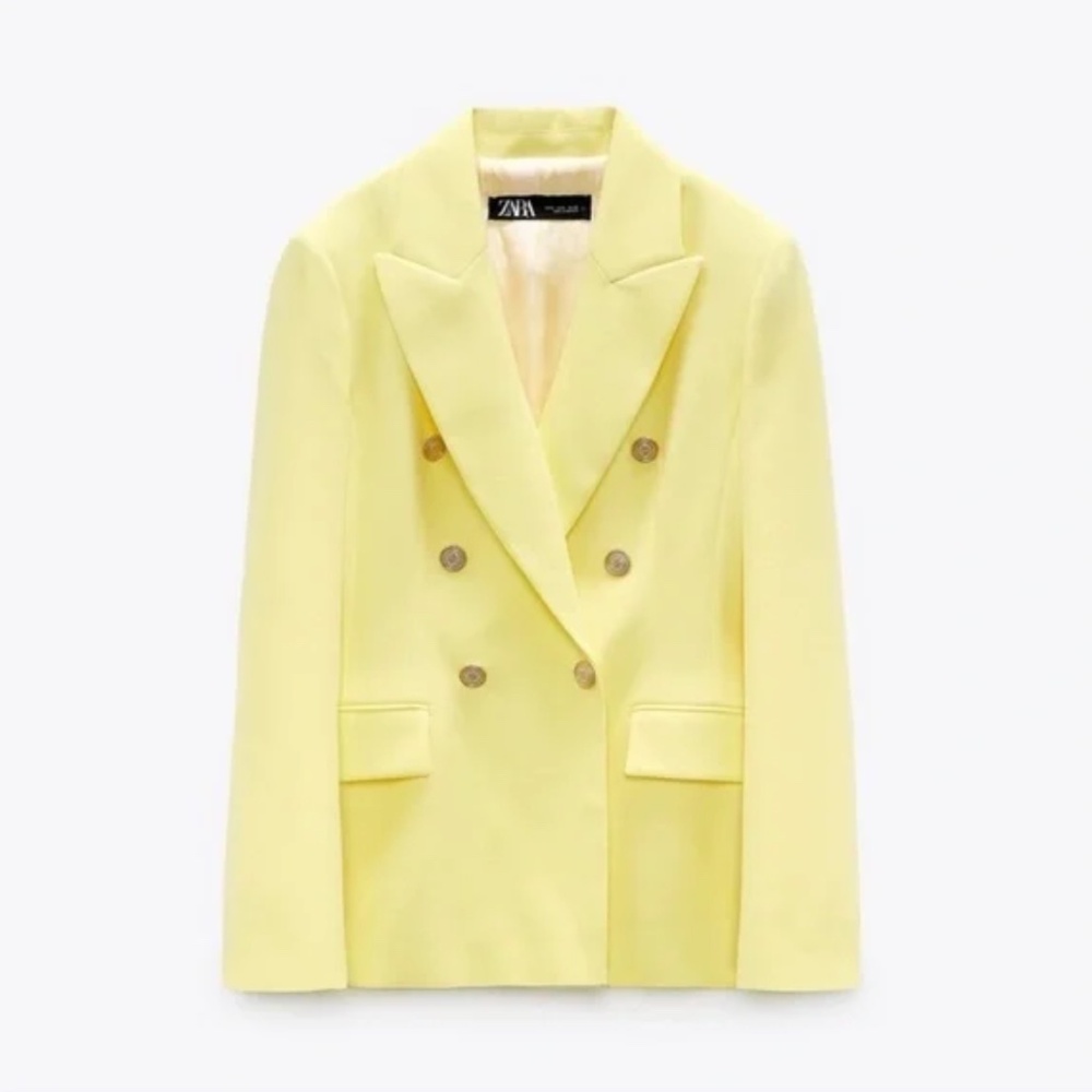 ZARA TAILORED DOUBLE BREASTED BLAZER IN BUTTER YELLOW